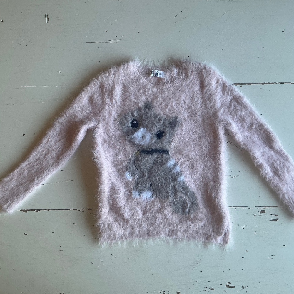 Girl’s H&M Fluffy Pink Fluffy Cat Kitten Kitty sweater 2 4 year old Toddler